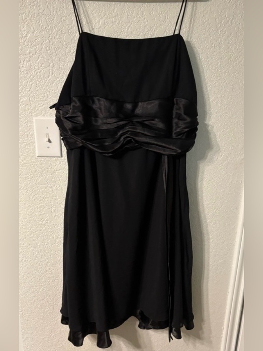 Aspeed Vintage Black Cocktail Dress Ruched Satin Waistband Spaghetti Strap